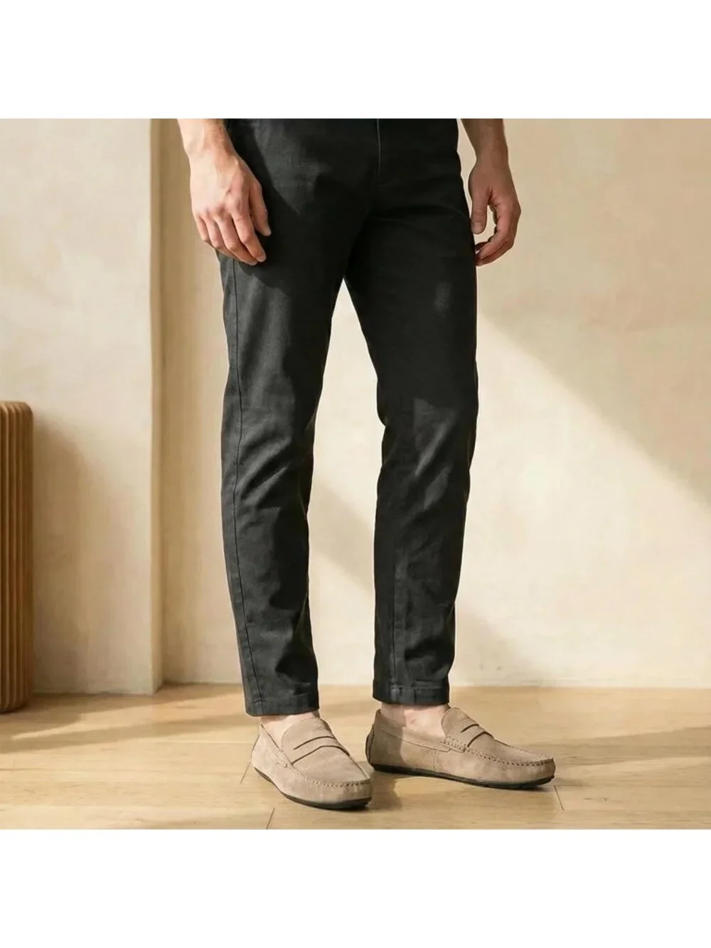 Men's Khaki Suede Penny Loafers Slip-On Driving Moccasins Casual Flat Shoes